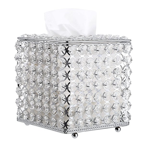 Sumnacon Crystal Square Tissue Box Cover - Decorative Tissue Box Holder, Sparkling Cube Tissue Holder for Bathroom Dresser Night Stand Table Car Store Office Home Decor, Silver