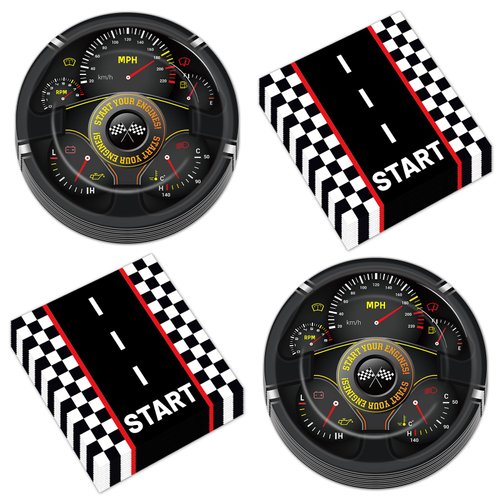 50Pcs Race Car Party Plates and Napkins Race Car Birthday Party Decorations Racing Themed Paper Dessert Plates Start Your Engines Tableware Set Serves 25 Guests Kids Boys Baby Shower Party Supplies