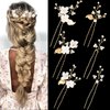 6 Pieces Flower Pearl Wedding Hair Pins, Handmade Gold Leaf Bridal Hair Styling Pins Headpiece Jewelry for Brides Bridesmaids and Flower Girls(Flower Pearl Style)