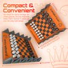 VENTUREBOARD 6 Inches Magnetic Unique Chess Set Board Game - 2 Extra Queens - Folding Board, Portable Travel Chess Board Game Pieces - Orange/Grey