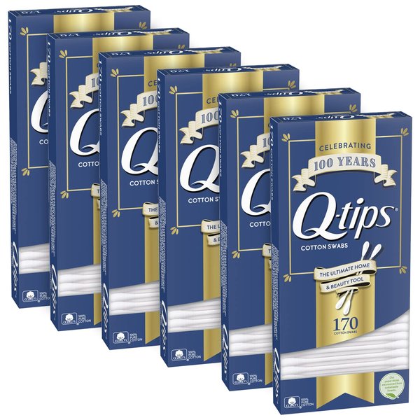 Q-tips Cotton Swabs, Original 100% Cotton Swab Sticks with Soft Cotton Tips, Household Cleaning, Beauty & Personal Care, 170 Count (Pack of 6)