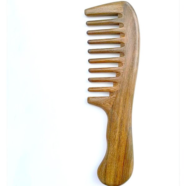 YOEIOCLR 100% Sandalwood Hair Comb, Handmade Wide Tooth Wooden Comb, No Static,Sandalwood Comb Wide Tooth,Gifts, Home and Outdoor (With Brocade Bag)