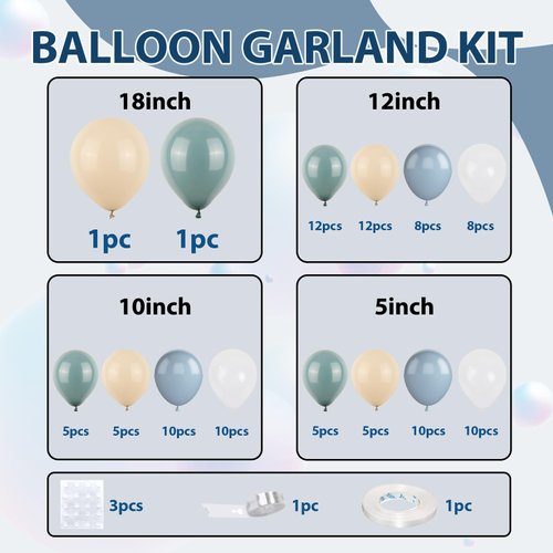 Dusty Blue Balloon Arch Kit,Baby Blue Sand White Matte Balloons for Kids Boy Baby Shower Decorations Birthday Wedding Graduation Bridal Engagement Anniversary Party Supplies