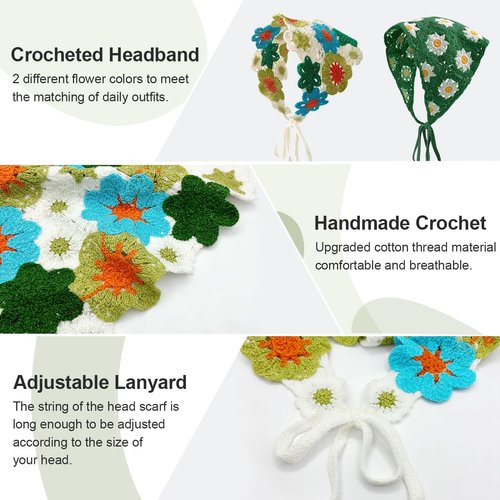 ZURLEFY Green Womens Head Scarf, Floral Bandana Headband for Women Mesh Hair Scarves Lightweight Head Scarf Hair Accessories (59H-02)