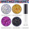 Holographic Chunky Glitter Silver Gold Purplish Red and Black Cosmetic Body Hair Face Eye Nail for Festival Carnival Concert Beauty Rave Accessories Different Shapes 4 Pots+ Quick Dry Primer Glue Gel