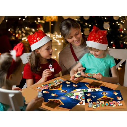 FaCraft Christmas Nativity Craft Stickers - 24 Sheets Self-Adhesive Make a Nativity Scene Sticker Funny Christmas Crafts Religious Party Favor Nativity Scene Party Game for Kids