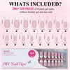 White French Tip, Jofay Fashion Press on Nails, 320Pcs Pink Long Square Nails, Pre-applied Tip Primer & Base Coat, Salon Fake Nails, 16 Sizes