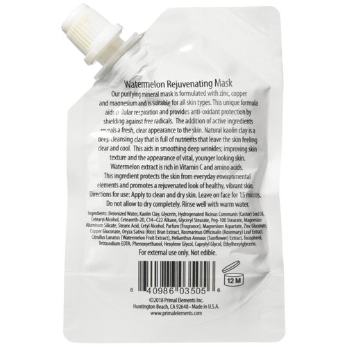 Primal Elements Face Mask, Clay Mud Facial Treatment, Multi-Use Package, 1.18 oz - Watermelon Rejuvenating