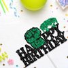 Deloklte Green Fist Happy Birthday Cake Topper, Cartoon Movie Theme Birthday Party Decoration for Kid Boys Girls, Superhero Cake Decor, Kids Birthday Party Baby Shower Supplies