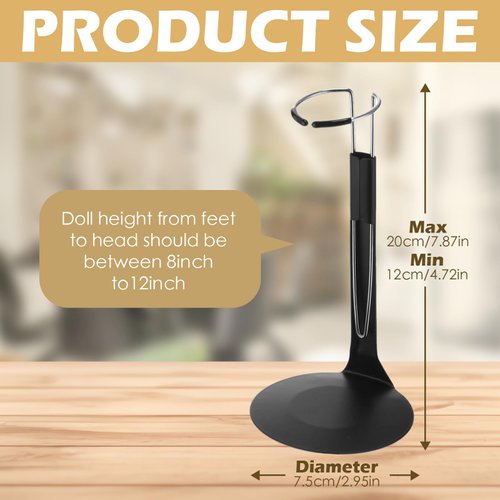 Yaocom 12 Pcs Doll Stand Action Figure Stands with Expandable Waist Wire for 8" to 12" Dolls and Action Figure(Black, Silver)