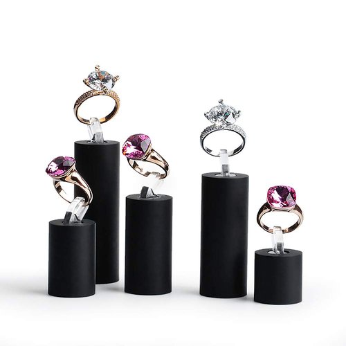 Woodten Black Acrylic Ring Display Stand 7 Piece Acrylic Cylinder Ring Display Organizer