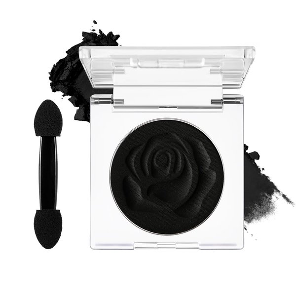DE'LANCI Single Black Eyeshadow, Matte Eyeshadow Black Eyes Goth Smokey Makeup, Long Lasting Blendable Single Dark Eye Shadow Pallet, for Smoky SFX Halloween Makeup Eyeliner Face Body Paint, #01