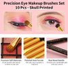 Docolor Eye Makeup Brushes 10Pcs Skull Printed Eyeshadow Makeup Brush Set Blending Concealer Eyebrow Eye Liners Premium Synthetic Eyeshadow Crease Brow Brush