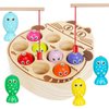 NAODONGLI Wooden Magnetic Fishing Game for Toddlers 1-3,Montessori Preschool Education Activities Fishing Toys Learning Fine Motor Skills Best Birthday Gift for 3 4 5 Year Old Boys Girls