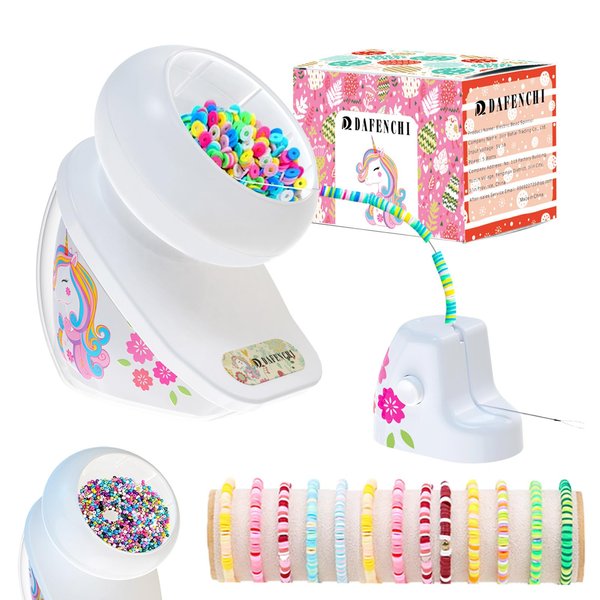 DAFENCHI Bead Spinner with Unicorn Pattern, Clay Bead Spinner for Jewelry Making, Electric Bead Spinner for Making Friendship Bracelets, Bracelet Maker for Clay Beads & Seed Beads, Gift Idea for Girls