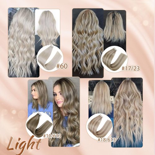 Hetto Tape in Hair Extensions Blonde Human Hair 22 Inch 50g 20pcs Invisible Tape Hair Extensions #18 Ash Blonde Highlight #613 Platinum Blonde Real Straight Tape on Hair Extensions