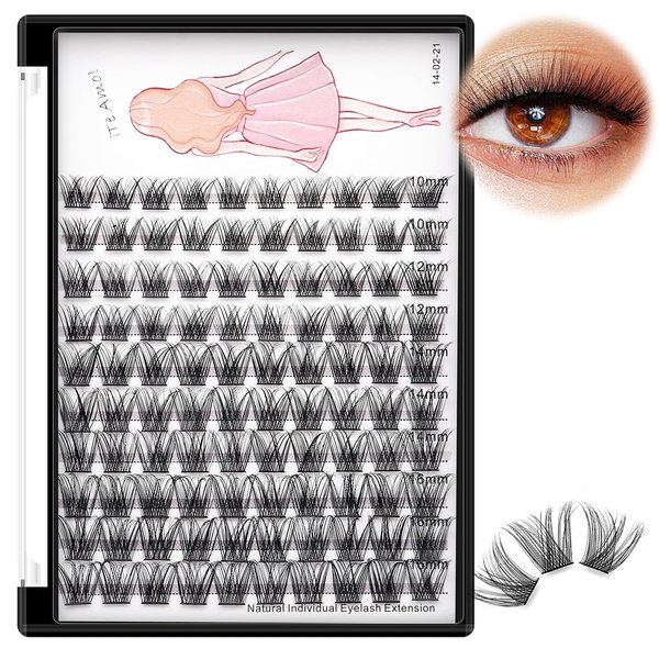 Bodermincer 8-10-12-14-16mm MIX/10-12-14-16mm MIX D Curl Lash Clusters Individual Lashes Mink Cluster Eyelash Extension Natural 3D Russian Volume Faux Eyelashes Individual Lashes Makeup (14MM)