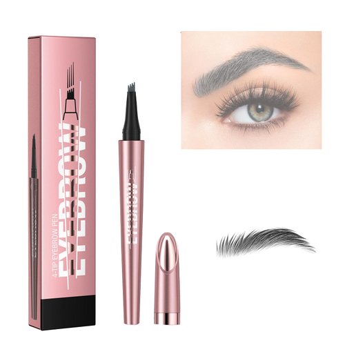 Natural Brow Eyebrow Pen Four-Fork Waterproof Eyebrow Pencil - Magic Eyebrow Pencil - Natural Long-Lasting 4-Pronged Fine Stroke - 3D Waterproof Microblading Eyebrow Pen (Gray)