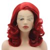Meiyite Hair Wavy Shoulder Length 16inch Red Half Hand Tied Heat Resistant Synthetic Lace Front Wigs