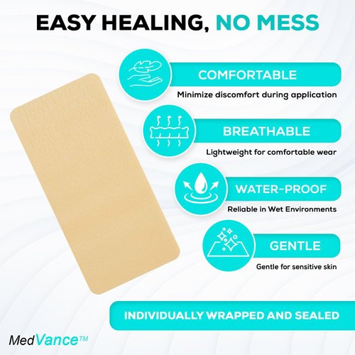MedVance TM Silicone - Silicone Adhesive Foam Absorbent Dressing, 4"x8", Box of 5 dressings