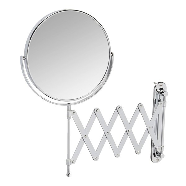 JERDON Two-Sided Wall-Mounted Makeup Mirror - Makeup Mirror with 7X Magnification & Scissor Bracket - 8-inch Diameter Mirror with Chrome Finish Wall Mount - Model JP2027C