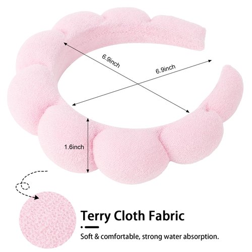 WHAVEL 3 Pack Spa Headband Skincare Headbands, Makeup Headband Sponge Terry Cloth Headbands Face Wash Headband Puffy Hair Band for Washing Face Women Girls (Pink, Hot pink, Black)