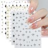 Shiny Crystal Heart Sun Moon Star Nail Stickers for Nail Art,6 Sheets Silver Gold Black Heart Sun Moon Stars Nail Decals 3D Self-Adhesive Nail Designs Sticker for Acrylic Natural Nail Decoration DIY