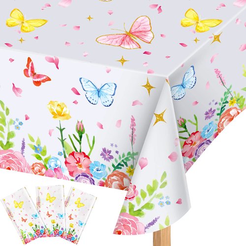 Butterfly Party Decorations Butterfly Birthday Tablecloth Rectangle Watercolor Tablecloth Butterfly Table Cover Summer Themed Plastic Tablecloth for Shower Party Decor 102 x 51 Inch(3 Pack)
