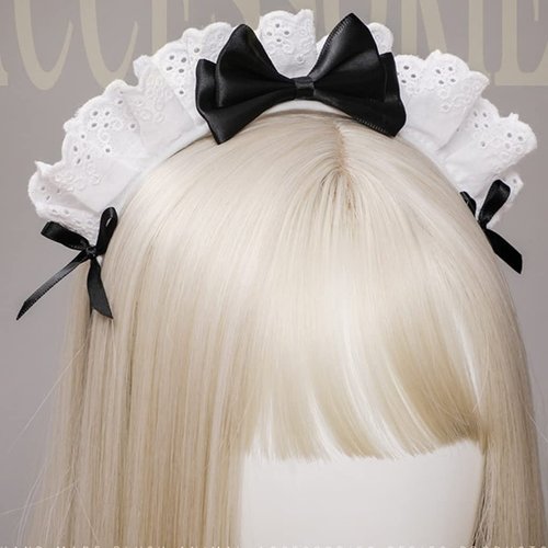 Jinshining Black Women Girls Lolita Headband Lace Bow Hair Band Maid Anime Cosplay Headwear Ribbon Bowknot Cute Hair Band Party Hair Accessories Women's Fashion Headbands Maid's Headband