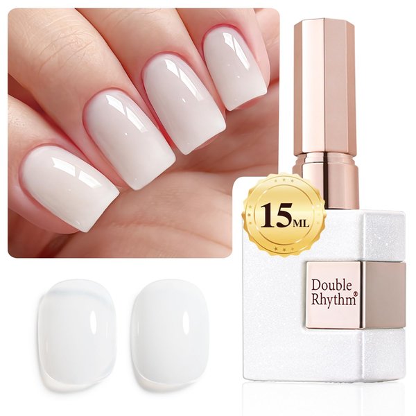 Double Rhythm 15ML Gel Polish Jelly Sheer Pastel Light Milky Color 1 PC 0.53 OZ Bottle UV Nail Polish Art Salon at Home for Women (Jelly White-B-A1075)