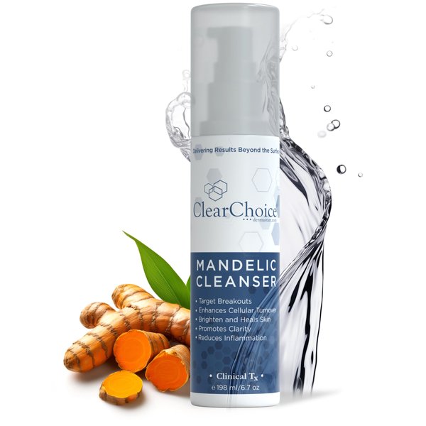 Clear Choice Mandelic Acid Face Cleanser 6.7oz – Gentle Exfoliating Gel with Turmeric & Enzymes for Acne, Fine Lines, and Pigmentation – Deep Cleansing, Non-Irritating, Suitable for All Skin Types