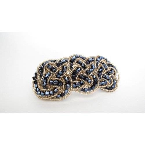 Generic Blue crystal beads and gold hair barrette clip bridal clip