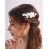 Teyglen Flower Bride Wedding Hair Comb White Flower Headpiece Bridal Hair Piece Floral Flower Hair Comb Decorative Hair Accessories Jewelry for Women (Silver)