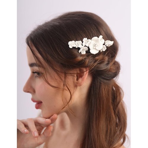 Teyglen Flower Bride Wedding Hair Comb White Flower Headpiece Bridal Hair Piece Floral Flower Hair Comb Decorative Hair Accessories Jewelry for Women (Silver)
