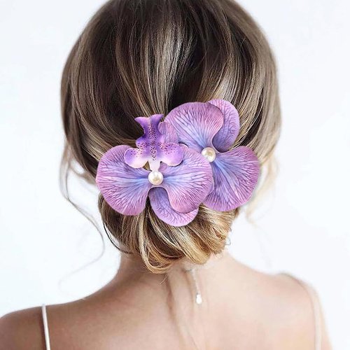 Yheahin 2pcs Flower Hair Clips Boho Orchid Hair Clips Artificial Phalaenopsis Hair Barrettes Bridal Hawaiian Beach Party Hair Accessories for Women (Purple)
