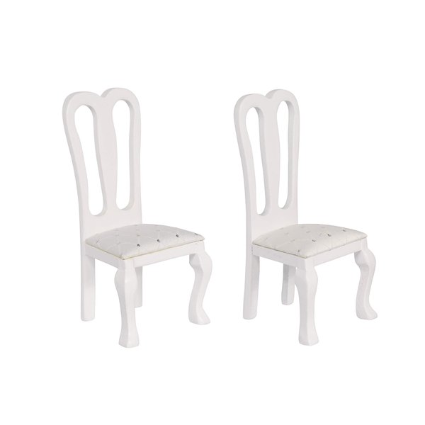 Wooden Dollhouse Dining Chairs, Set of 2, Accent Chairs for Doll Houses, Miniature Furniture, White, Upholstered, for 3 inch to 6 inch Dolls