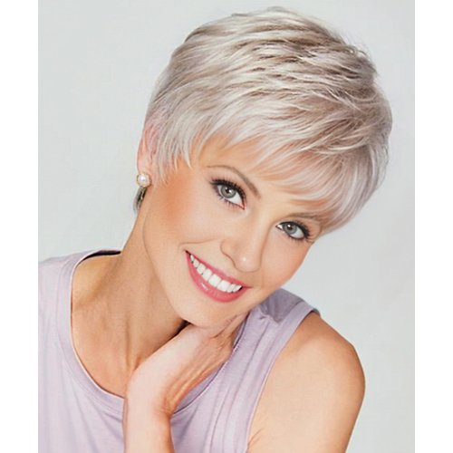 SEVENCOLORS Short Wigs for White Women Platinum Blonde Pixie Cut Wigs Layered Natural Looking Synthetic Hair Wigs for Women