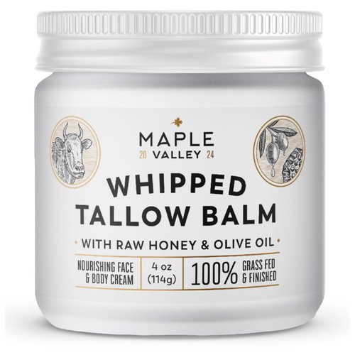 Whipped Tallow Balm | Grass Fed & Finished Whipped Tallow with Honey & Olive Oil | Beef Tallow Whipped Moisturizer for Sensitive Skin - 4 oz | Maple Valley (Unscented)