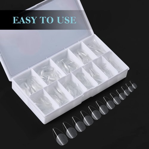 Gelike EC 552PCS Soft Gel Nail Tips Kit - 12 Sizes Clear Cover Full Nail Extensions - Medium Almond Pre-shaped Acrylic False Gelly Nail Tips for DIY Salon Gift Nail Extensions