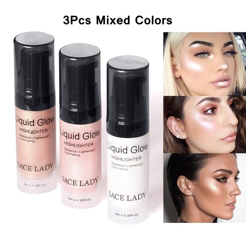 SACE LADY 3 Pack Liquid Highlighter Makeup Set Shimmer And Shine Ultra-Smooth Radiant Illuminator Kit For Face Cheekbone Body Glow Bronzer Glitter Illuminating Highlighters Makeups (3×6ml/0.2Fl Oz)