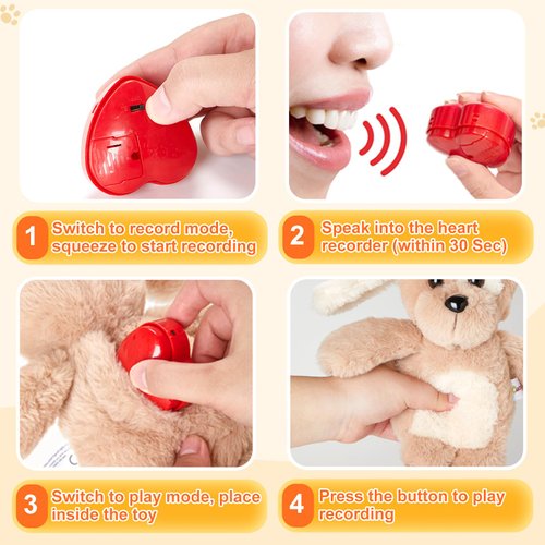 CozyWorld Heartbeat Puppy Recordable Dog Stuffed Animals 30 sec Heart Voice Recorder Plush Toy Stuffed Animal Soft Fuzzy Doll Gifts Messages Playback for Kids Birthday Children's Day