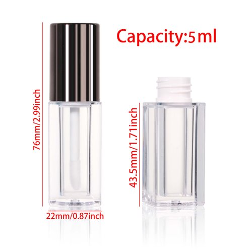 COSIDEA 20pcs 5ml Square empty lip gloss tubes bulk with wand unique rectangular lipgloss tube with round cap