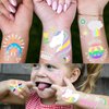 128+ PCS Groovy Unicorn Rainbow Temporary Tattoos, Glitter Flash Silver Pride Fake Tattoos For Kids Boys Girls Birthday Party Favors Supplies, Cartoon Metallic LGBT Face Tattoo Sticker Party Supplies