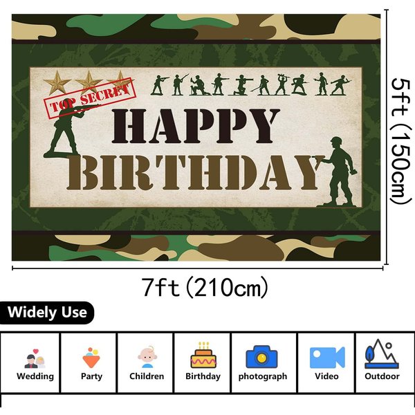 Soldier Theme Happy Birthday Backdrop Camouflage Tablecloth Set Camouflage Soldier Military Theme Party Supplies Cake Table Banner Photography Props 2PCS