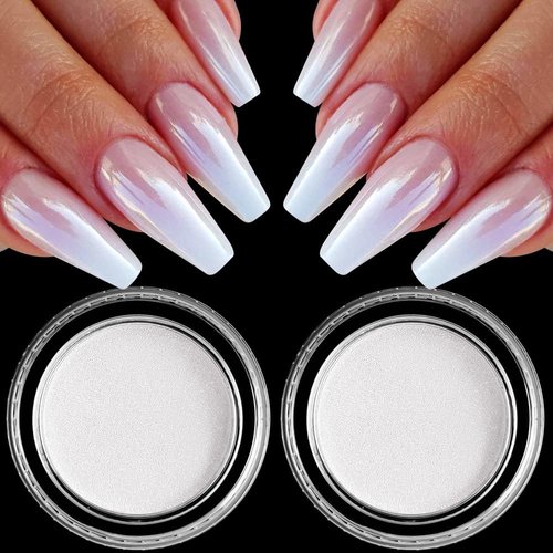 Solid White Pearl Chrome Powder - Ice Shimmer Chrome Pigment Nail Powder for Nails, Strong Pearle...