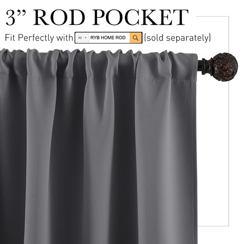 RYB HOME Short Curtains Gray Half Window Curtains for Bedroom, Privacy Curtain Tiers for Windows, Energy Saving Curtain Tiers for Bathroom Shades, Wide 42 x Long 36 inches per Panel, Grey, Set of 2