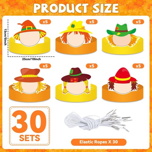 Lonfliness 30 Sets Fall Scarecrow Head Craft Kit DIY Autumn Thanksgiving Scarecrow Art Craft Make Your Own Scarecrow Head Set for Kindergarten Kids Home Classroom Game Activities Supplies