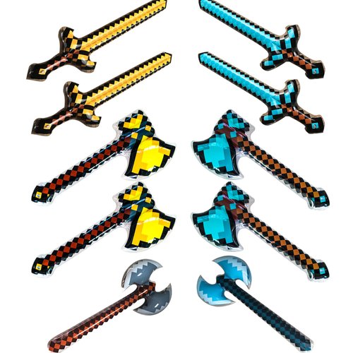 Cagemoga 10 Pieces Inflatable Axe Pixel Craft Swords inflatable Sword for Boys Girls Halloween Ca...
