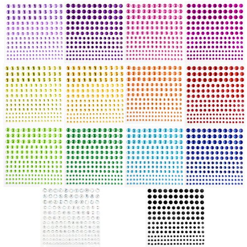 2310 PCS Self Adhesive Rhinestone Gem Stickers for Face Nail Body Makeup Festival,4 Size 14 Sheets Bling Jewels Stickers for DIY Craft Card Decorations