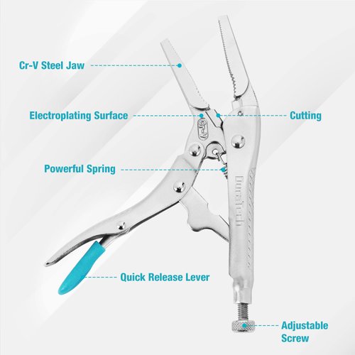 DURATECH 6-1/2Inch Long Nose Locking Pliers, Premium Cr-V Construction, Long Nose Pliers with Wire Cutter for Easy Access to Hard to Reach Areas
